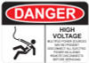 55-118 OSHA DANGER Sign: Danger Shocked Man, High Voltage. Available in vinyl label, aluminum sign, and reflective options. OSHA compliant safety signage.