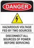 55-122 OSHA DANGER Sign: Danger Hazardous Voltage. Available in vinyl label, aluminum sign, and reflective options. OSHA compliant safety signage.