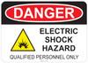 53-142 OSHA DANGER Sign: Danger Electric Shock Hazard - Qualified Personnel Only. Available in vinyl label, aluminum sign, and reflective options. OSHA compliant safety signage.