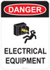 55-151 OSHA DANGER Sign: Danger Electrical Equipment. Available in vinyl label, aluminum sign, and reflective options. OSHA compliant safety signage.