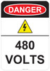 55-224 OSHA DANGER Sign: Danger 480 Volts. Available in vinyl label, aluminum sign, and reflective options. OSHA compliant safety signage.