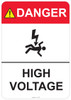 53-303 OSHA DANGER Sign: Danger High Voltage. Available in vinyl label, aluminum sign, and reflective options. OSHA compliant safety signage.