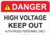 55-308 OSHA DANGER Sign: Danger High Voltage Keep Out -. Available in vinyl label, aluminum sign, and reflective options. OSHA compliant safety signage.