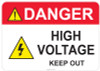 53-309 OSHA DANGER Sign: Danger High Voltage Keep Out -. Available in vinyl label, aluminum sign, and reflective options. OSHA compliant safety signage.