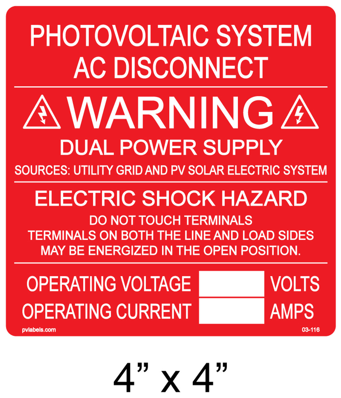 PV-101: PV EMERGENCY DISCONNECT. Recommended Solar Label. Pack of