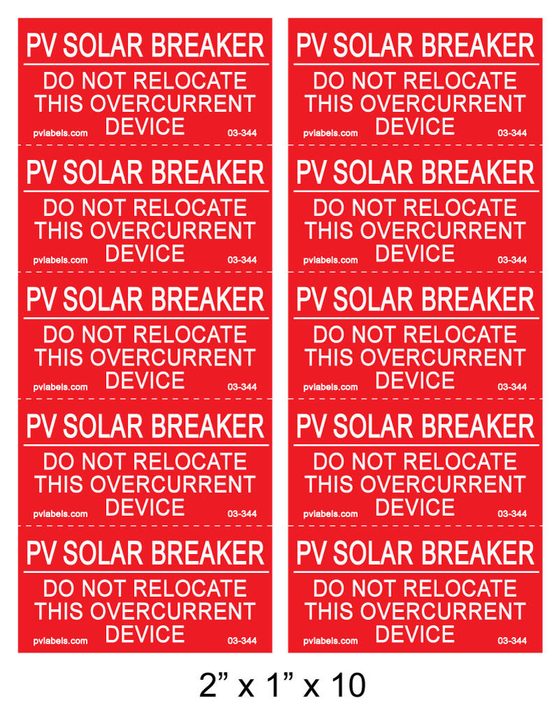 Solar PV System Installation Warning Label Set - A4 Sheet - Price Per Pack Of 160 Labels (11 Designs / 10 Sheets Per Pack) (P/NO. 7828187