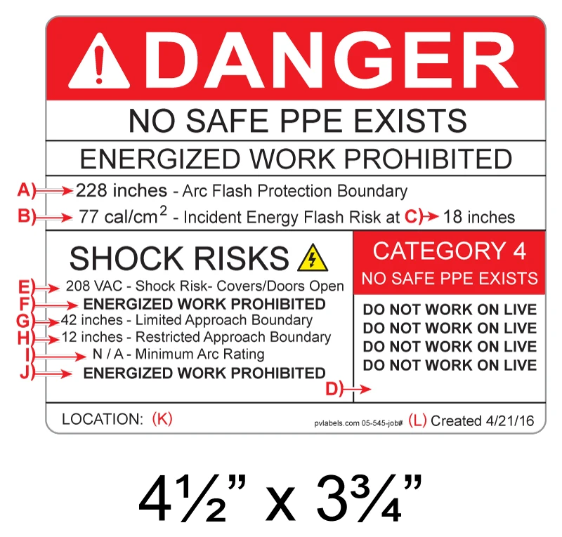Danger Arc Flash Hazard With 12 Input Fields | PV Labels 05-545