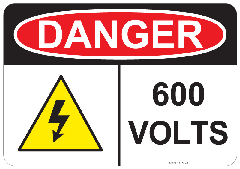 OSHA DANGER: Shock Triangle 600 Volts | PV Labels 55-235