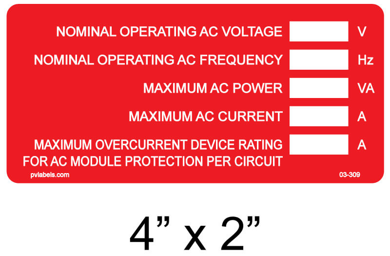 Total Current Label Nominal Operating AC Voltage ____ (V) | PV Labels 03-309