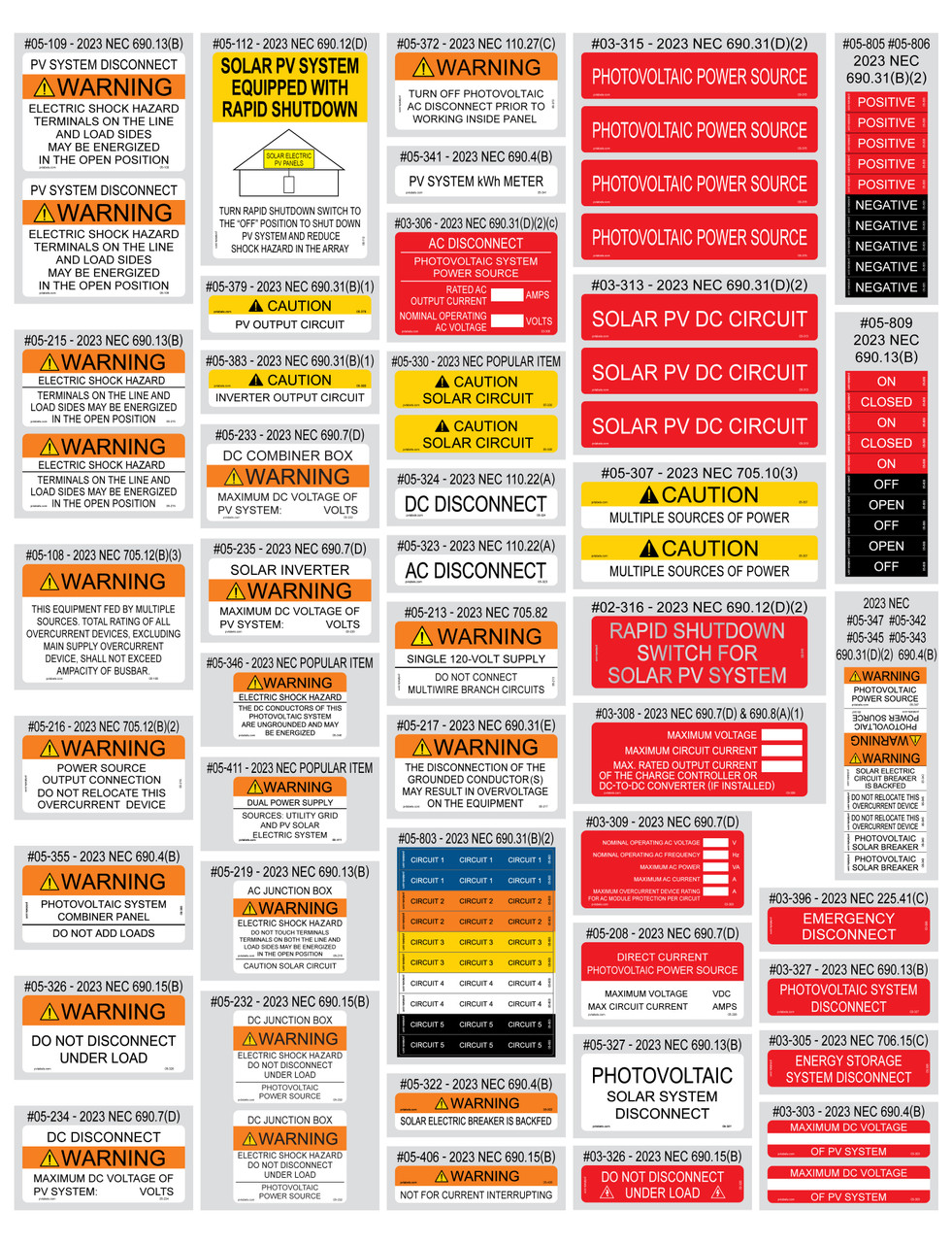 2023 NEC Value Pack 88 Pieces | PV Labels 05-523
