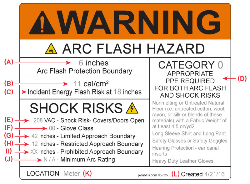 Warning Arc Flash Hazard With 12 Input Fields | PV Labels 05-535