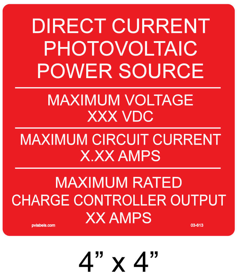 03-613 | SOLAR CUSTOM LABEL - DIRECT CURRENT PV POWER NEC 2017 690.53 ...