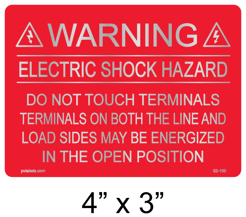 02 100 SOLAR REFLECTIVE LABEL WARNING ELECTRIC SHOCK NEC 2011 690 02-100-solar-reflective-label-warning-electric-shock-nec-2011-690