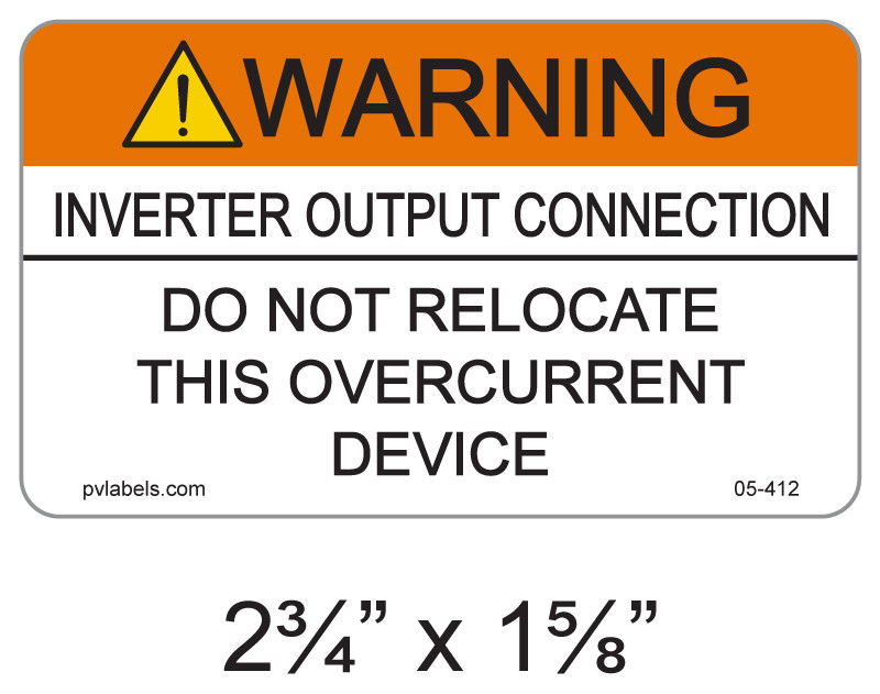 Warning Inverter Output Connection Do Not Relo | PV Labels 05-412