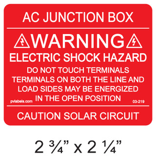 05-219 | SOLAR LABEL - AC JUNCTION BOX - NEC 2014 690.17(4) | PV