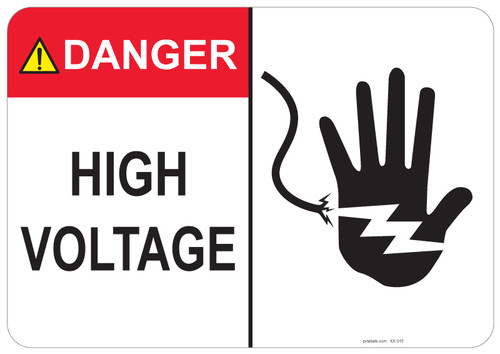 53-315 OSHA DANGER Sign: Danger High Voltage -. Available in vinyl label, aluminum sign, and reflective options. OSHA compliant safety signage.