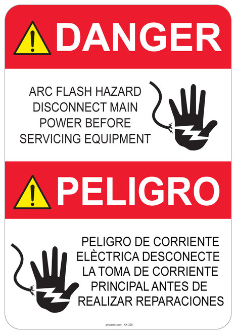 Danger Shocked Hand, Arc Flash Hazard #53-320 thru 70-320