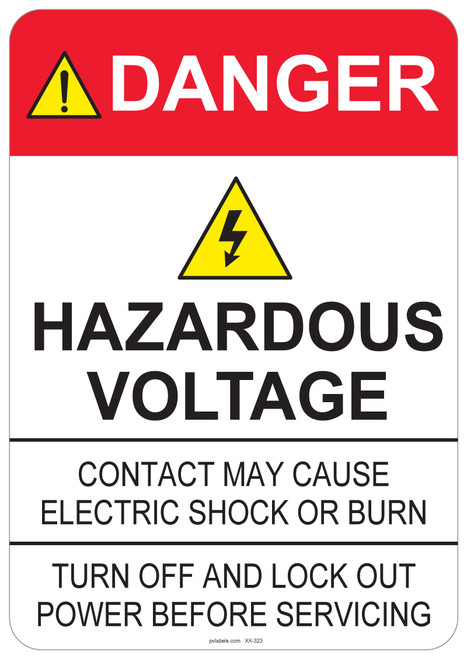 55-323 OSHA DANGER Sign: Danger Hazardous Voltage. Available in vinyl label, aluminum sign, and reflective options. OSHA compliant safety signage.