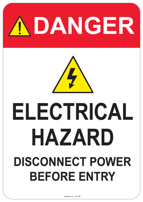53-340 OSHA DANGER Sign: Danger Electrical Hazard. Available in vinyl label, aluminum sign, and reflective options. OSHA compliant safety signage.