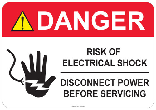 55-345 OSHA DANGER Sign: Danger Risk of Electrical Shock. Available in vinyl label, aluminum sign, and reflective options. OSHA compliant safety signage.