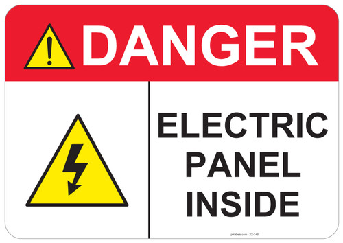 53-346 OSHA DANGER Sign: Danger Electric Panel Inside. Available in vinyl label, aluminum sign, and reflective options. OSHA compliant safety signage.
