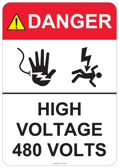 53-444 OSHA DANGER Sign: Danger High Voltage -. Available in vinyl label, aluminum sign, and reflective options. OSHA compliant safety signage.