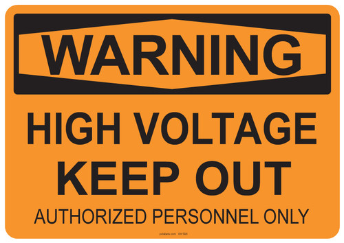 55-508 OSHA WARNING Sign: Warning High Voltage. Available in vinyl label, aluminum sign, and reflective options. OSHA compliant safety signage.