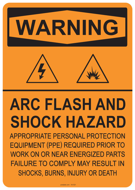 Warning Arc Flash and Shock Hazard, #53-521 thru 70-521
