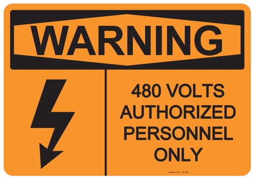 Warning 480 Volts, #53-629 thru 70-629