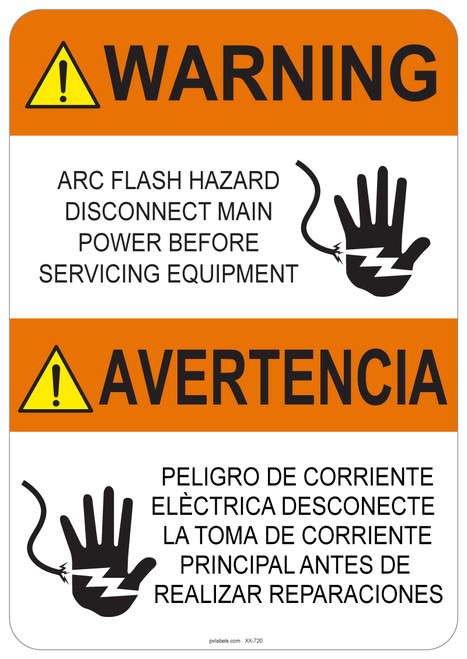 55-720 OSHA WARNING Sign: Warning Arc Flash Hazard. Available in vinyl label, aluminum sign, and reflective options. OSHA compliant safety signage.