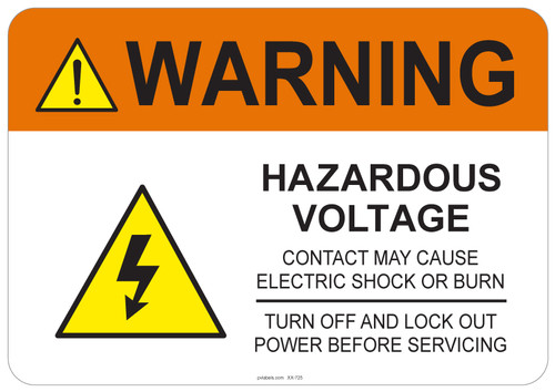 Warning Hazardous Voltage #53-725 thru 70-725
