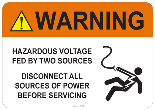 53-726 OSHA WARNING Sign: Warning Hazardous Voltage. Available in vinyl label, aluminum sign, and reflective options. OSHA compliant safety signage.