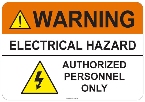 55-736 OSHA WARNING Sign: Warning Electrical Hazard. Available in vinyl label, aluminum sign, and reflective options. OSHA compliant safety signage.