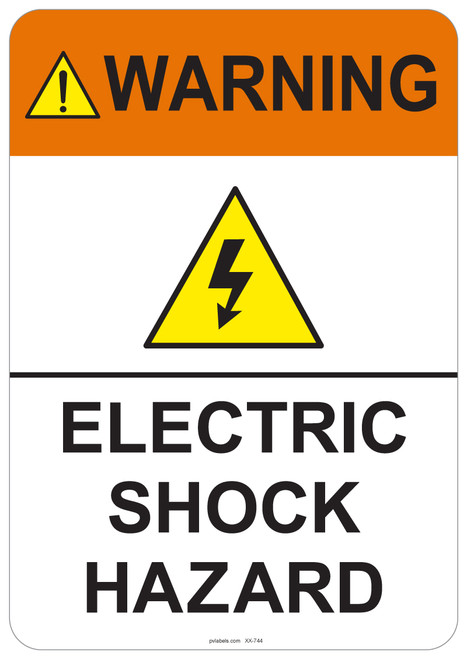 55-744 OSHA WARNING Sign: Warning Electric Shock Hazard. Available in vinyl label, aluminum sign, and reflective options. OSHA compliant safety signage.