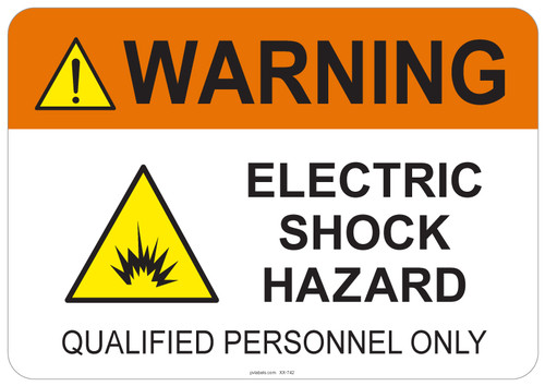 53-742 OSHA WARNING Sign: Warning Electric Shock Hazard. Available in vinyl label, aluminum sign, and reflective options. OSHA compliant safety signage.