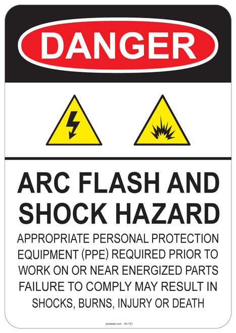 Danger Arc Flash and Shock Hazard, #53-121 thru 70-121