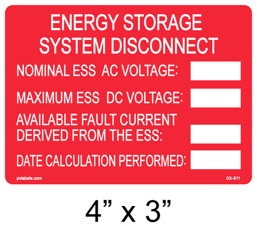 Energy Storage System Disconnect Nominal Ess AC | PV Labels 03-512
