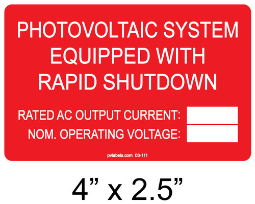 03-600, SOLAR CUSTOM LABEL - ESS MFG. - RATED NEC 2020 706.4