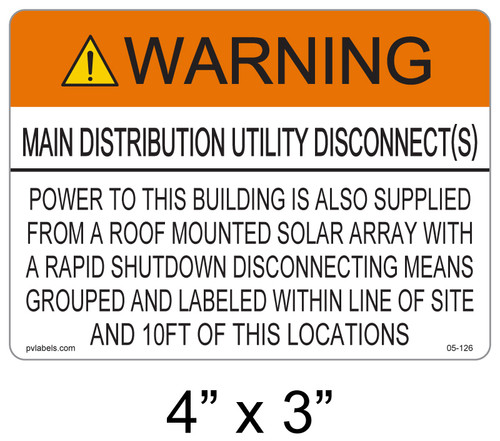 05-126 SOLAR RAPID SHUTDOWN  WARNING LABEL