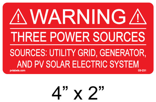 WARNING THREE POWER SOURCES SOURCES UTILITY GRID LABEL