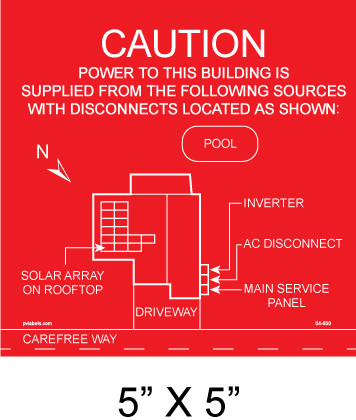 Solar Map Placard - Red Background with White Letters - 5" x 5" - Item #04-650