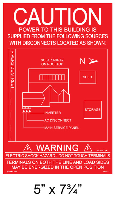 Solar Map Placard - Red Background with White Letters - 5" x 7 3/4" - Custom - Item #04-682