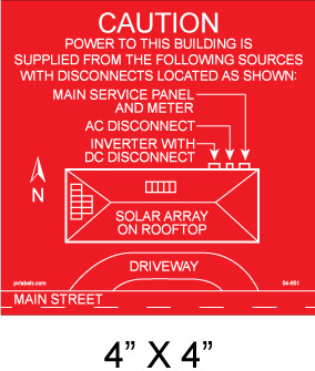 Solar Map Placard - Red Background with White Letters - 4" x 4" - Item #04-651