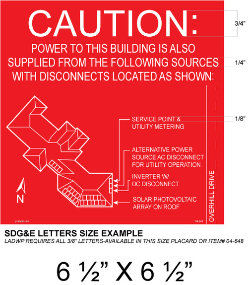 Solar Map Placard - Red Background with White Letters - 6 1/2" x 6 1/2" - Item #04-649