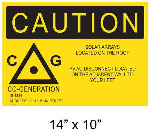 Solar Warning Placard - 14" x 10" - Item #14-401