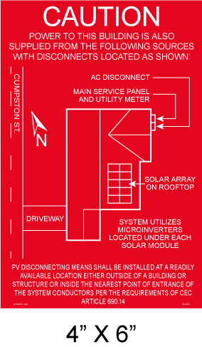 Solar Map Placard - Red Background with White Letters - 4" x 6" - Item #04-645