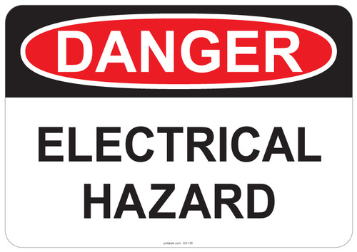 53-135 OSHA DANGER Sign: Danger - Electrical Hazard. Available in vinyl label, aluminum sign, and reflective options. OSHA compliant safety signage.