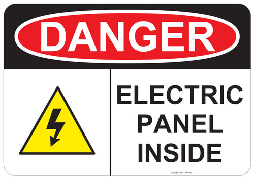 53-146 OSHA DANGER Sign: Danger Electric Panel Inside -. Available in vinyl label, aluminum sign, and reflective options. OSHA compliant safety signage.