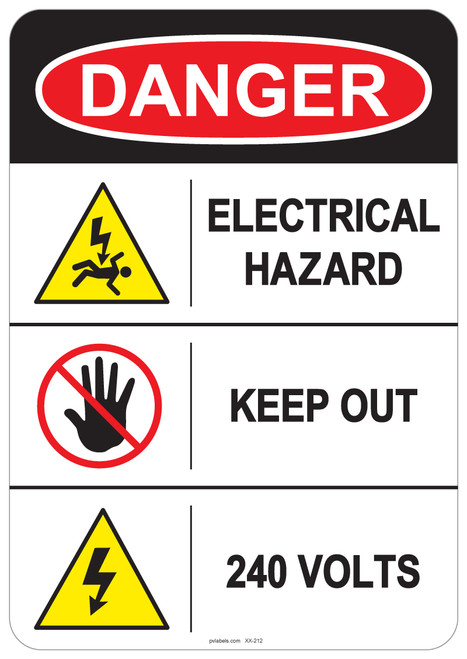 55-212 OSHA DANGER Sign: Danger Electrical Hazard. Available in vinyl label, aluminum sign, and reflective options. OSHA compliant safety signage.