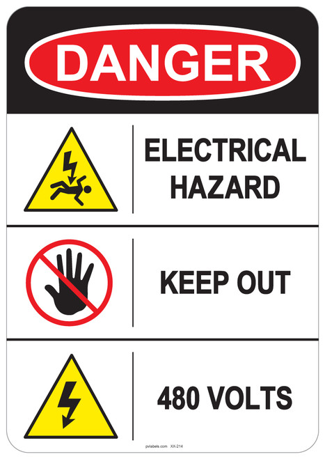 53-214 OSHA DANGER Sign: Danger Electrical Hazard. Available in vinyl label, aluminum sign, and reflective options. OSHA compliant safety signage.